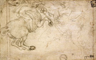 En rytter i kamp med en grib, 16. århundrede (sølvfarvet spidsølv på papir) af Leonardo da Vinci