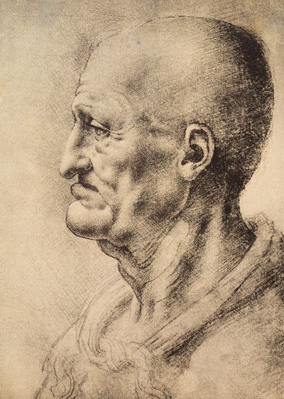 En mand vist i profil, tegning af Leonardo da Vinci, bevaret i rummet for tegninger og tryk, Uffizi-galleriet, Firenze. af Leonardo da Vinci