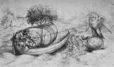Allegori: En kronørn, der står på en globe og en ulv, der styrer en båd, c1480 1945 af Leonardo da Vinci
