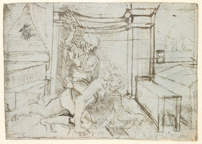 Aristoteles og Phyllis (eller Campaspe), ca. 1480 (pen og blæk på blåt papir) af Leonardo da Vinci