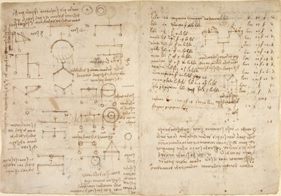 Arundel 263, f.228v, f.227 Noter og diagrammer om mekanik fra 