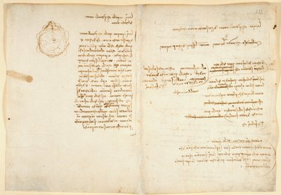 Arundel 263 f.236v, f.233 Noter om vand; skitse, der illustrerer jordkloden, fra 