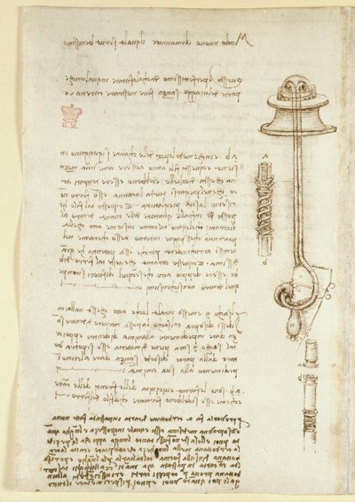 Arundel 263, f.24v Noter og skitser, der illustrerer Leonardos undersøgelse af åndedrætsapparater til en dykker (1508), fra 
