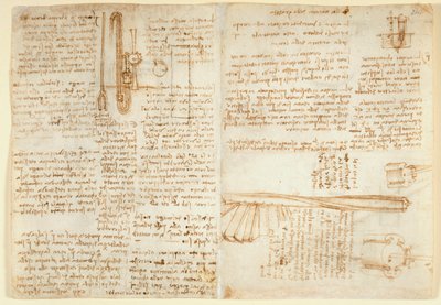 Arundel 263 f.269v, f.264 Noter og skitse på en hydraulisk enhed, fra 