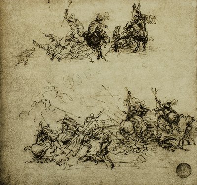 Kampscene; tegning af Leonardo da Vinci. Gallerie dell