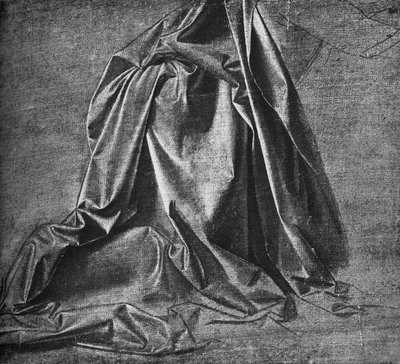 Afstøbning af draperi for en figur, der knæler til højre, c1470 1945 af Leonardo da Vinci