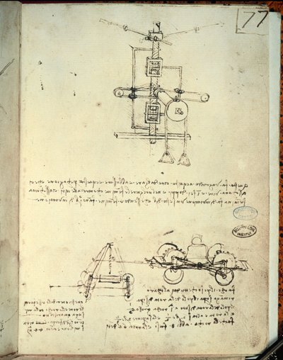 Design af en flyvende maskine (pen på papir) af Leonardo da Vinci