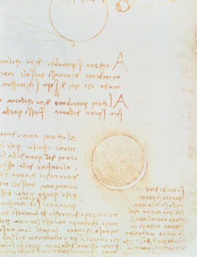Detalje af fol. 2r, fra Codex Leicester, der viser månens ydre lysstyrke af Leonardo da Vinci