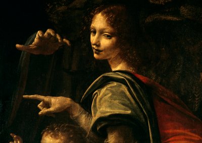 Detalje af Jomfruen med Sten, Sankt Johannes Døberen pegende finger og Jomfru Marias hånd af Leonardo da Vinci