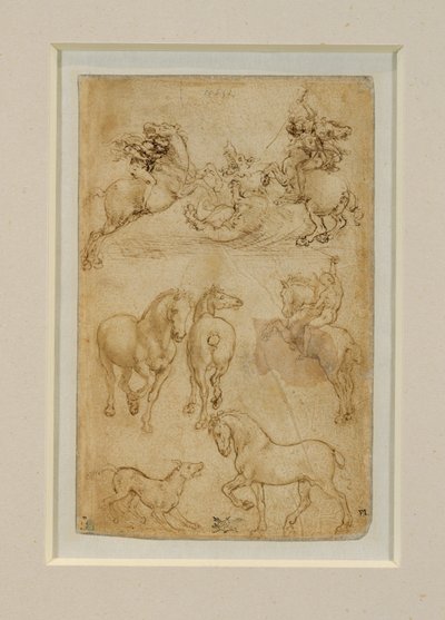 To ryttere kæmper mod en drage; en rytter og to heste; en hund og en hest ... af Leonardo da Vinci