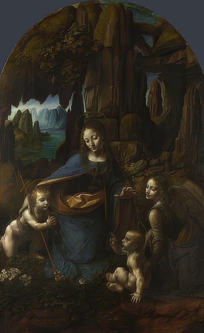 Klippemadonnaen (til alteret i San Francesco i Milano). Omkring 1491/92-99 og 1506-08 af Leonardo da Vinci