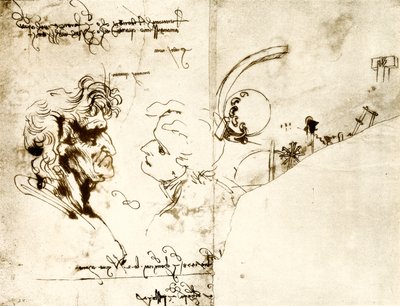 Udkast til to mandlige hoveder af Leonardo da Vinci