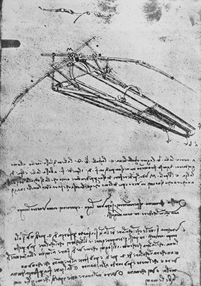 Tegning af en flyvende maskine, c1480 1945 af Leonardo da Vinci