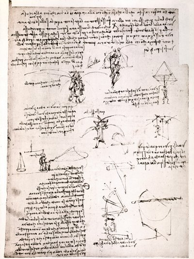 Uddrag af et Da Vinci-manuskript: Originalt manuskript, der beskriver princippet og konstruktionen af en "faldskærm" (manuskript) af Leonardo da Vinci