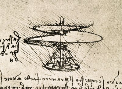 Uddrag af et Da Vinci-manuskript, der beskriver princippet og konstruktionen af "Aerial Screw (Helicopter)" (manuskript) af Leonardo da Vinci
