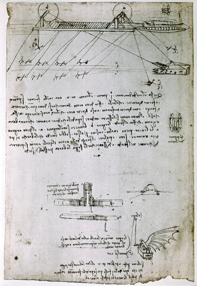 Uddrag af et Da Vinci-manuskript, der beskriver princippet og konstruktionen af en "Sea Dredge" (manuskript) af Leonardo da Vinci