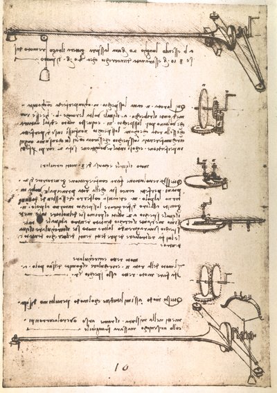 Uddrag af et Da Vinci-manuskript, der beskriver princippet og konstruktionen af en "maskine til fremstilling af hule spejle" (manuskript) af Leonardo da Vinci