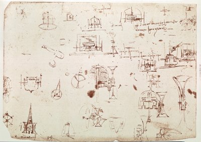 Uddrag af et Da Vinci-manuskript, der beskriver princippet og konstruktionen af en "båd med fremdrift ved hjælp af hjul" (manuskript) af Leonardo da Vinci