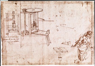 Uddrag af et Da Vinci-manuskript, der beskriver princippet og konstruktionen af en "pressemaskine" til trykning (manuskript) af Leonardo da Vinci