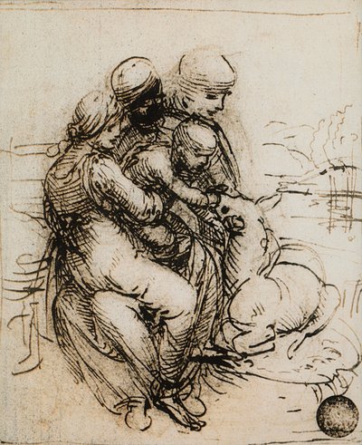 Første idé til Madonna og Child og Saint Ann; tegning af Leonardo da Vinci. Gallerie dell