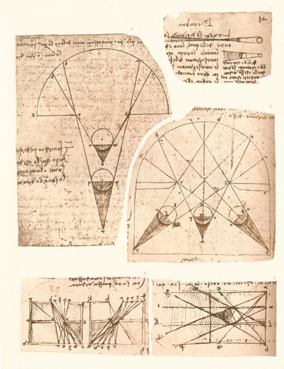 Fem diagrammer, der illustrerer teorien om lys og skygge, c1472-c1519 1883 af Leonardo da Vinci