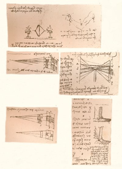 Fem tegninger, der illustrerer teorien om maleri, c1472-c1519 1883 af Leonardo da Vinci