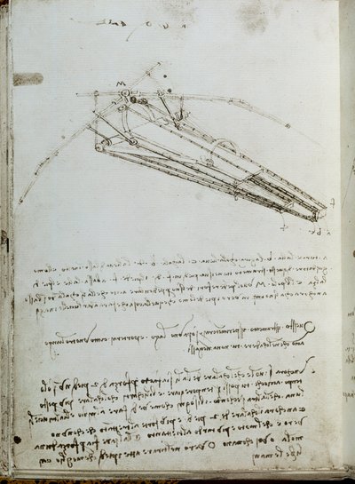 Flyvende maskine tegning. Manuskript af Leonard De Vinci (Leonardo da Vinci af Leonardo da Vinci