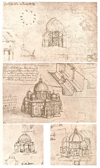 Fire tegninger af kirkelig arkitektur, c1472-c1519 1883 af Leonardo da Vinci