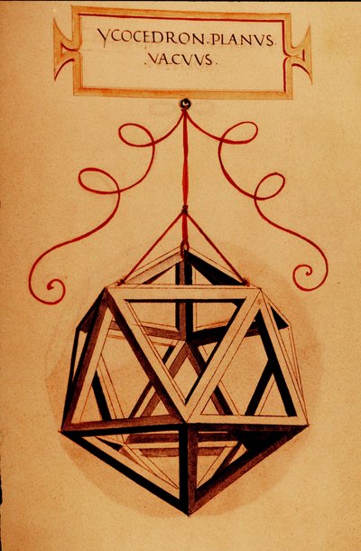 Geometri: "" An Icosahedron"" Side taget fra manuskriptet "" De divina proportione"" (Om guddommelige proportioner) af matematikeren Fra Luca Pacioli dit Luca di Borgo (1445-1517) illustreret af Leonardo da Vinci (1452-1519). 1509. af Leonardo da Vinci