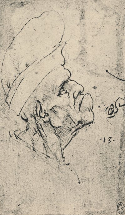 Grotesk profil af en mand iført hat til højre, c1480 1945 af Leonardo da Vinci