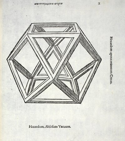 Hexaedron abscisum vacuum, illustration fra "Divina Proportione" af Luca Pacioli (ca. 1445-1517), oprindeligt udgivet. Venedig, 1509 af Leonardo da Vinci