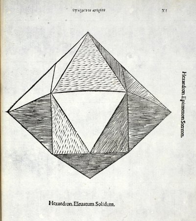 Hexaedron elevatum solidum, illustration fra "Divina Proportione" af Luca Pacioli (ca.1445-1517), oprindeligt udgivet. Venedig, 1509 af Leonardo da Vinci