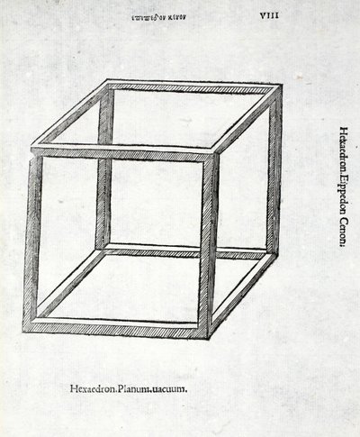 Hexaedron planum vacuum, illustration fra "Divina Proportione" af Luca Pacioli (ca. 1445-1517), oprindeligt udgivet. Venedig, 1509 af Leonardo da Vinci