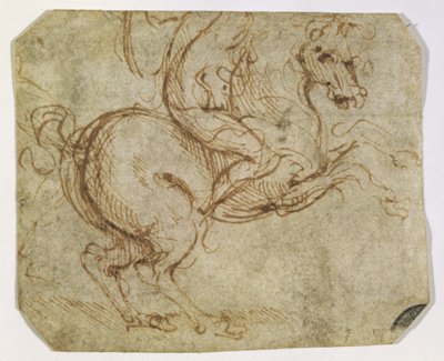 Hest og kavaler (pen og blæk på papir) af Leonardo da Vinci
