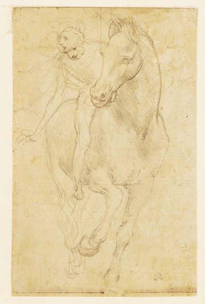 Hest og rytter, ca. 1480 (sølvnål på forberedt papir) af Leonardo da Vinci