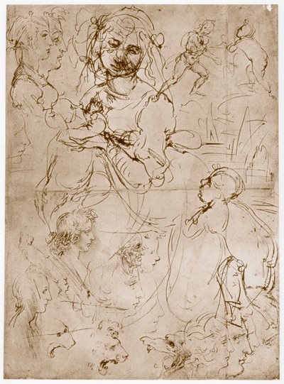 Knælende Madonna med barnet og St.John, 1478-1480 af Leonardo da Vinci