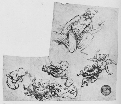 Knælende ungdom og Putti, c1480 1945 af Leonardo da Vinci