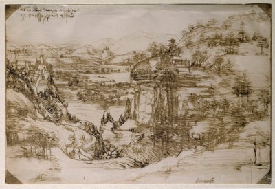 Landskab af Santa Maria della Neve: landskabet i Arno-dalen (blyantstegning af Leonardo da Vinci