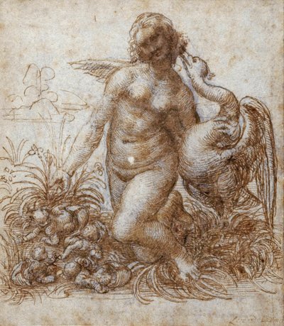Leda og svanen (pen og brunt blæk over sort kridt på papir) af Leonardo da Vinci