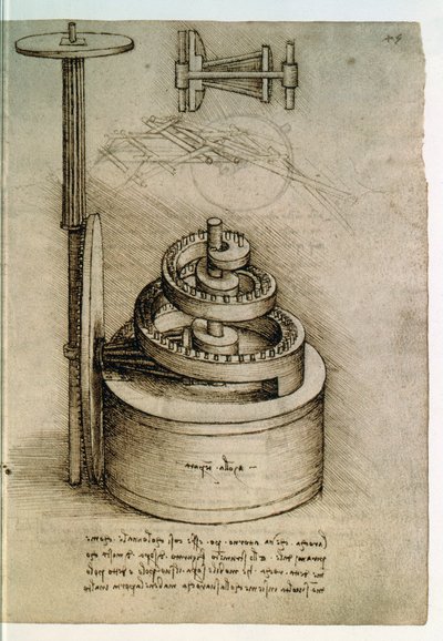 Frk. 8937, Codex Madrid I f.45r, hærdet fjeder af Leonardo da Vinci