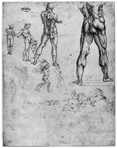 Nøgenstudier til Slaget ved Anghiari, c1503-1505 1954 af Leonardo da Vinci