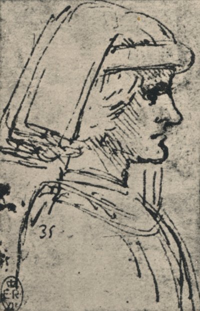 Profil af en ung mand iført en chaperon, c1480 1945 af Leonardo da Vinci