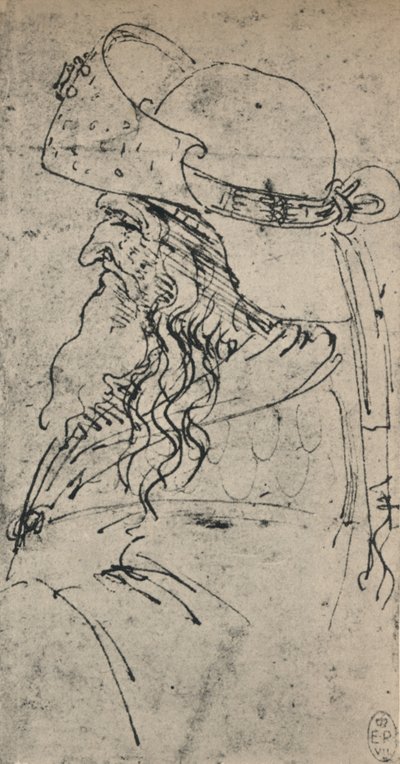 Profil til venstre for en gammel mand i en stor hat, c1480 1945 af Leonardo da Vinci