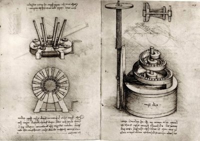 Studier af mekanik; højre hovedfjeder på et ur af Leonardo da Vinci