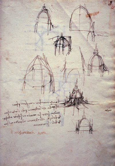 Studier til katedralens lanterne, fra Codex Trivulzianus af Leonardo da Vinci