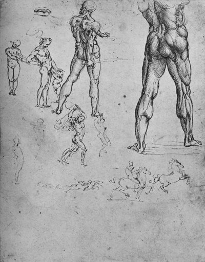 Studier af nøgen soldat med sværd og mindre skitser, c1480 1945 af Leonardo da Vinci