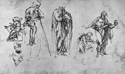 Studier af enkeltfigurer og af en profil, c1480 1945 af Leonardo da Vinci