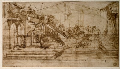 Studie til tilbedelse af magi (blyantstegning af Leonardo da Vinci