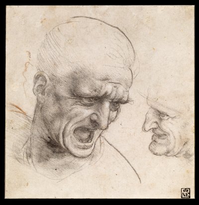 Studie af to krigerhoveder til slaget ved Anghiari af Leonardo da Vinci