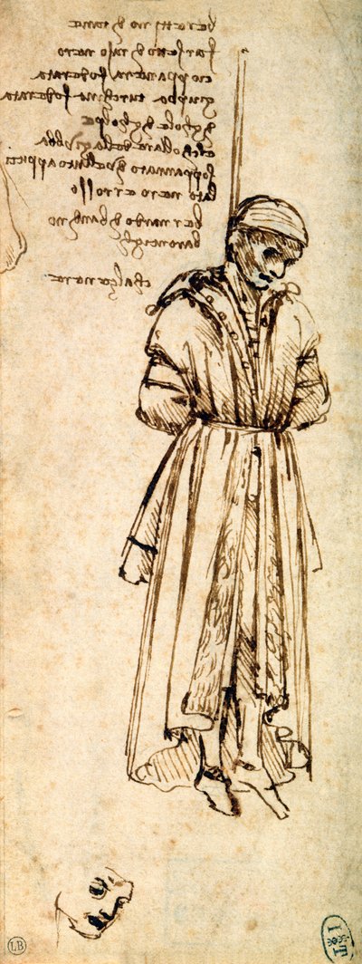 Studie af den hængte Bernardo af Bandino Baroncelli, snigmorder på Giuliano de Medici, 1479 af Leonardo da Vinci